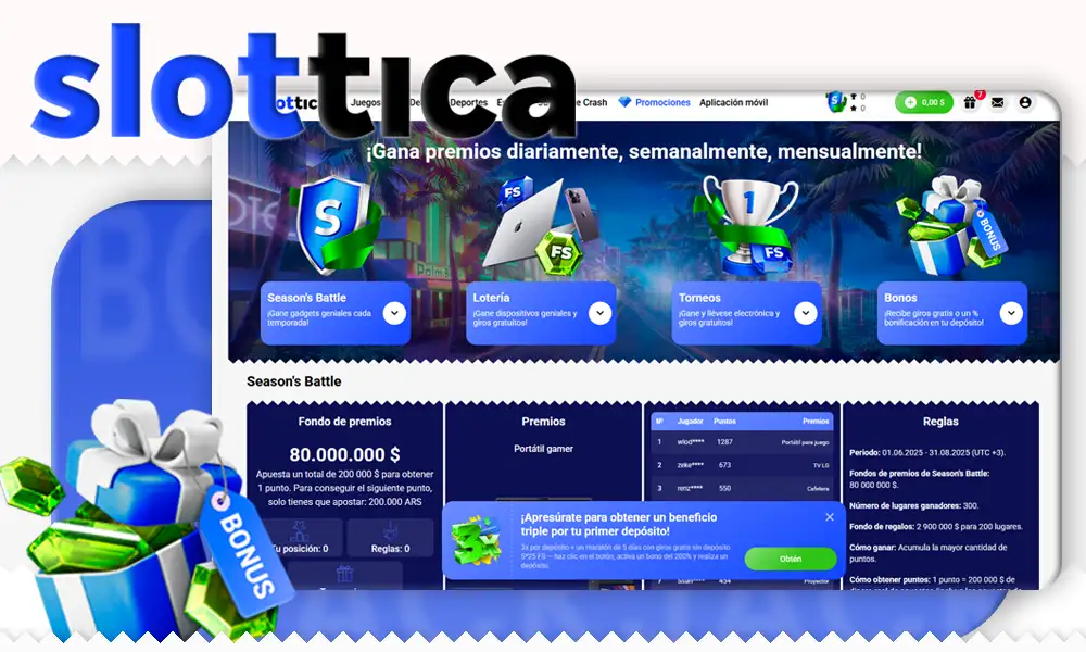 Otros bonos en el sitio web de Slottica en Chile