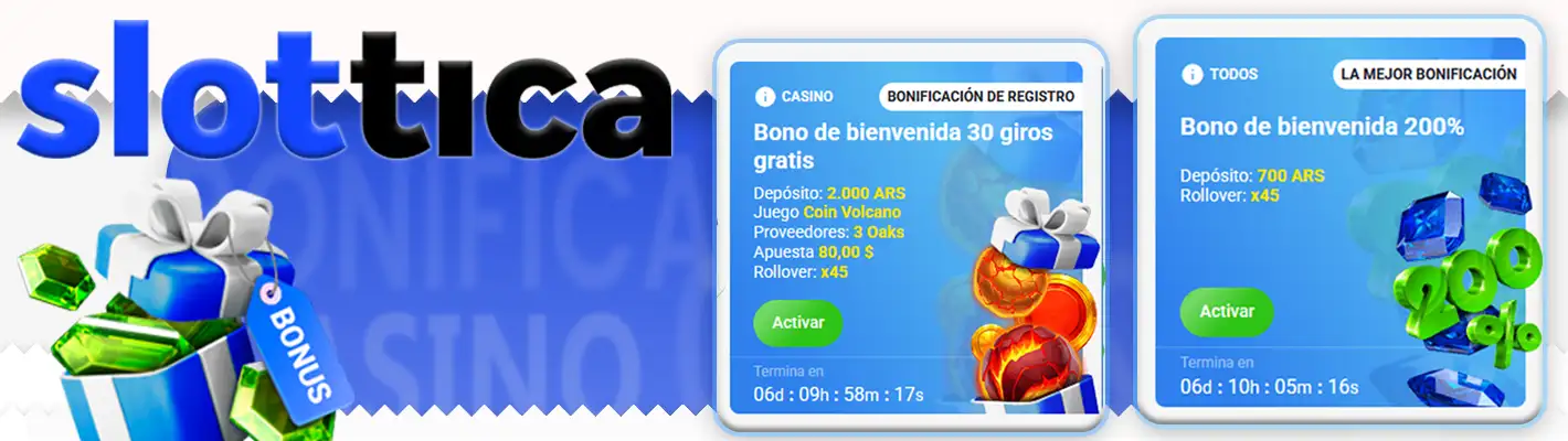 Bonificaciones de Slottica: 200 % del importe del depósito